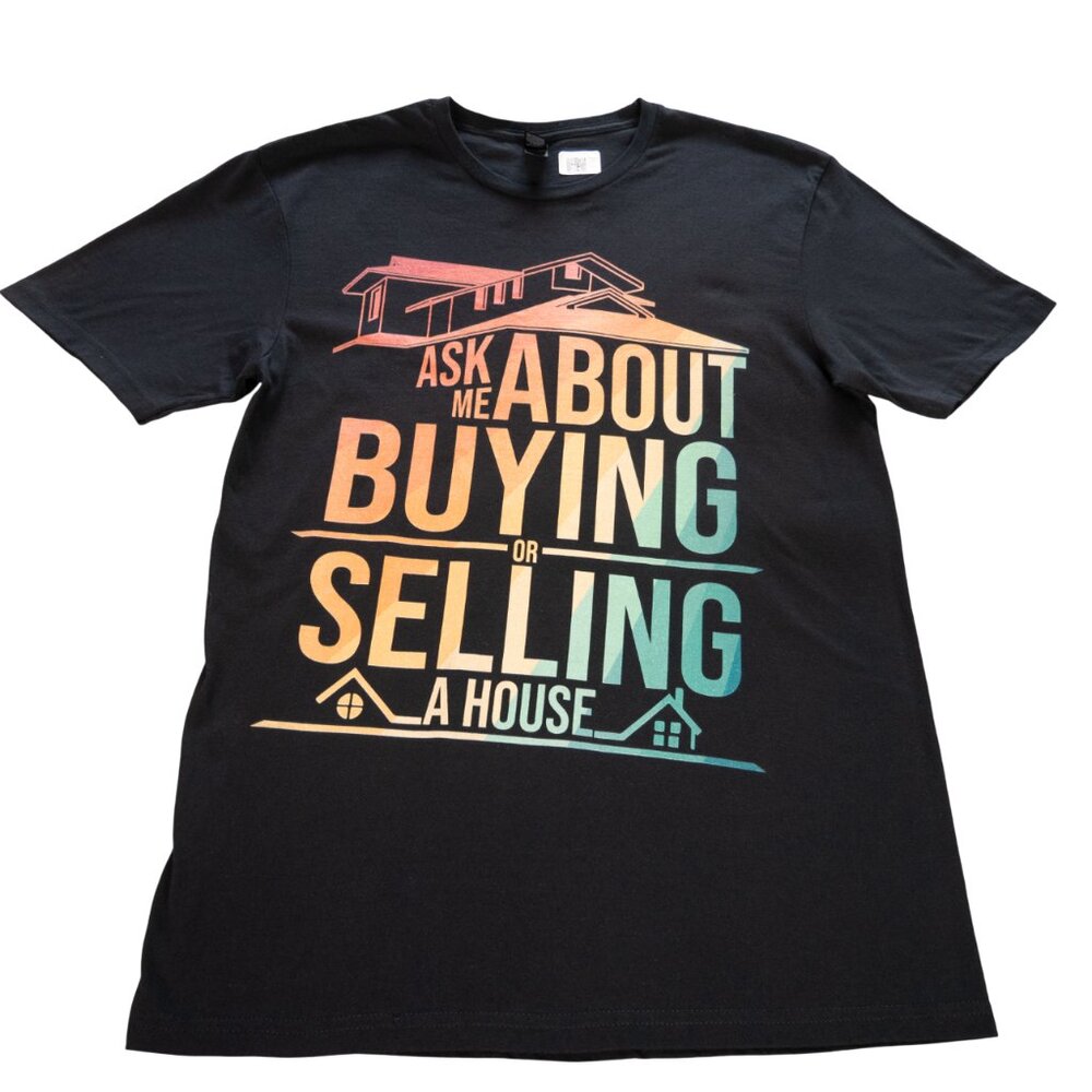 Real Estate Agent Art Graphic T-Shirt  Men Medium Black Double Print Casual Tee